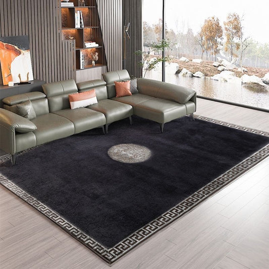 Medusa Patterned Gray Plush Rug with Silver Foil