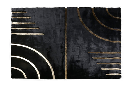 Black Plush Rug with Gold Foil