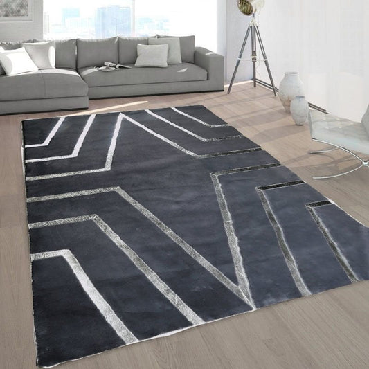 Gray Plush Rug with Silver Foil