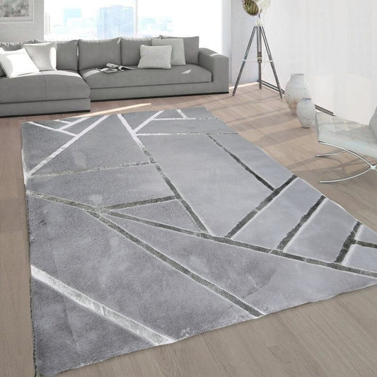 Gray Plush Rug with Silver Foil