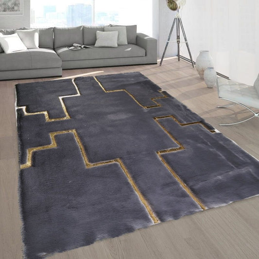 Gold Foil Gray Plush Rug