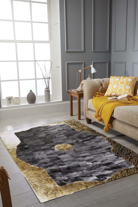 Gray Tuscany Carpet with Gold Foil