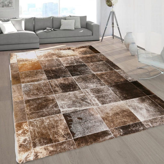 Calfskin Patchwork Rug with Gold Bronze Foil