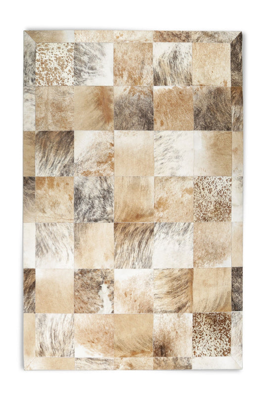 Cream Natural Calfskin Patchwork Rug