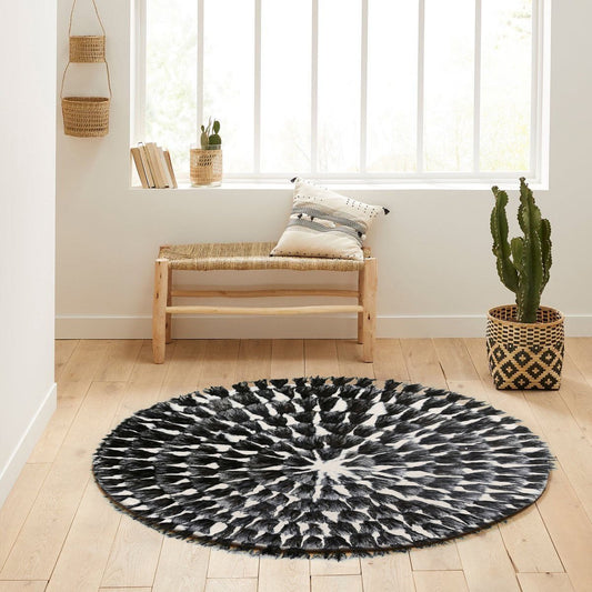 Black & White Round Fur Rug