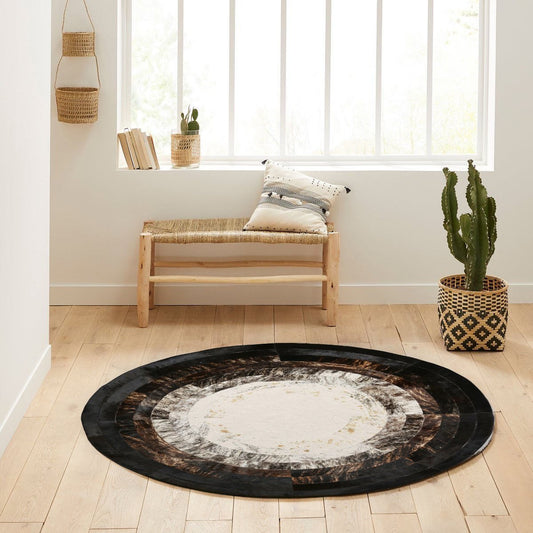 Black and White Round Calfskin Rug