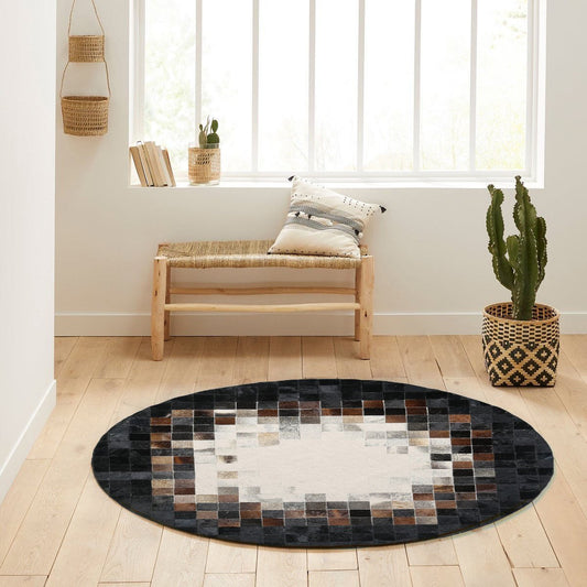 Black and White Color Natural Calfskin Patchwork Rug